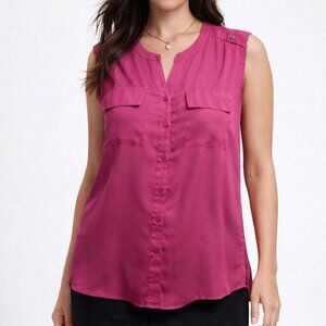 💗 Liz Claiborne Sleeveless Blouse – Magenta Pink Button Front Top (XL) 💗